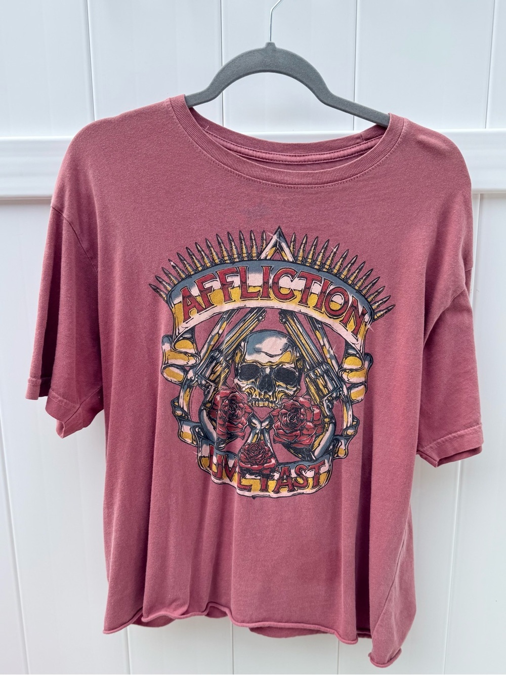 Affliction Women's Rose-Mauve Skull Graphic Short Sleeve Tee